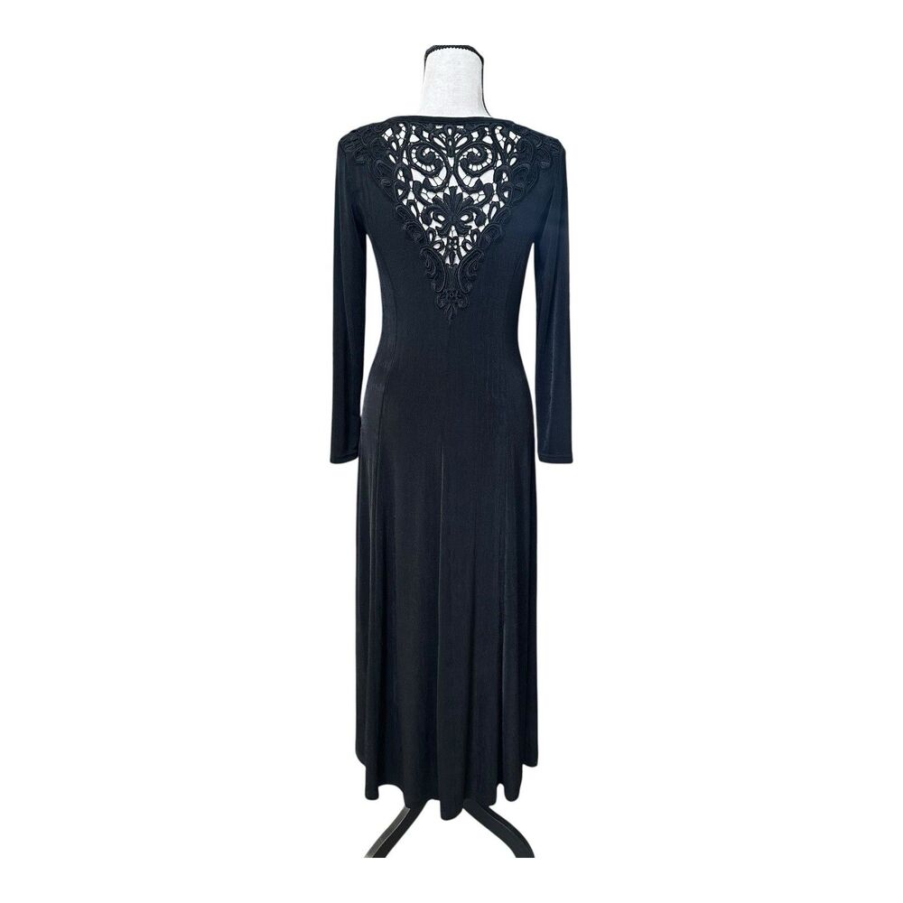 Vintage Together 90s Gothic Black Maxi Dress Lace Back Long Sleeve Witchy Petite